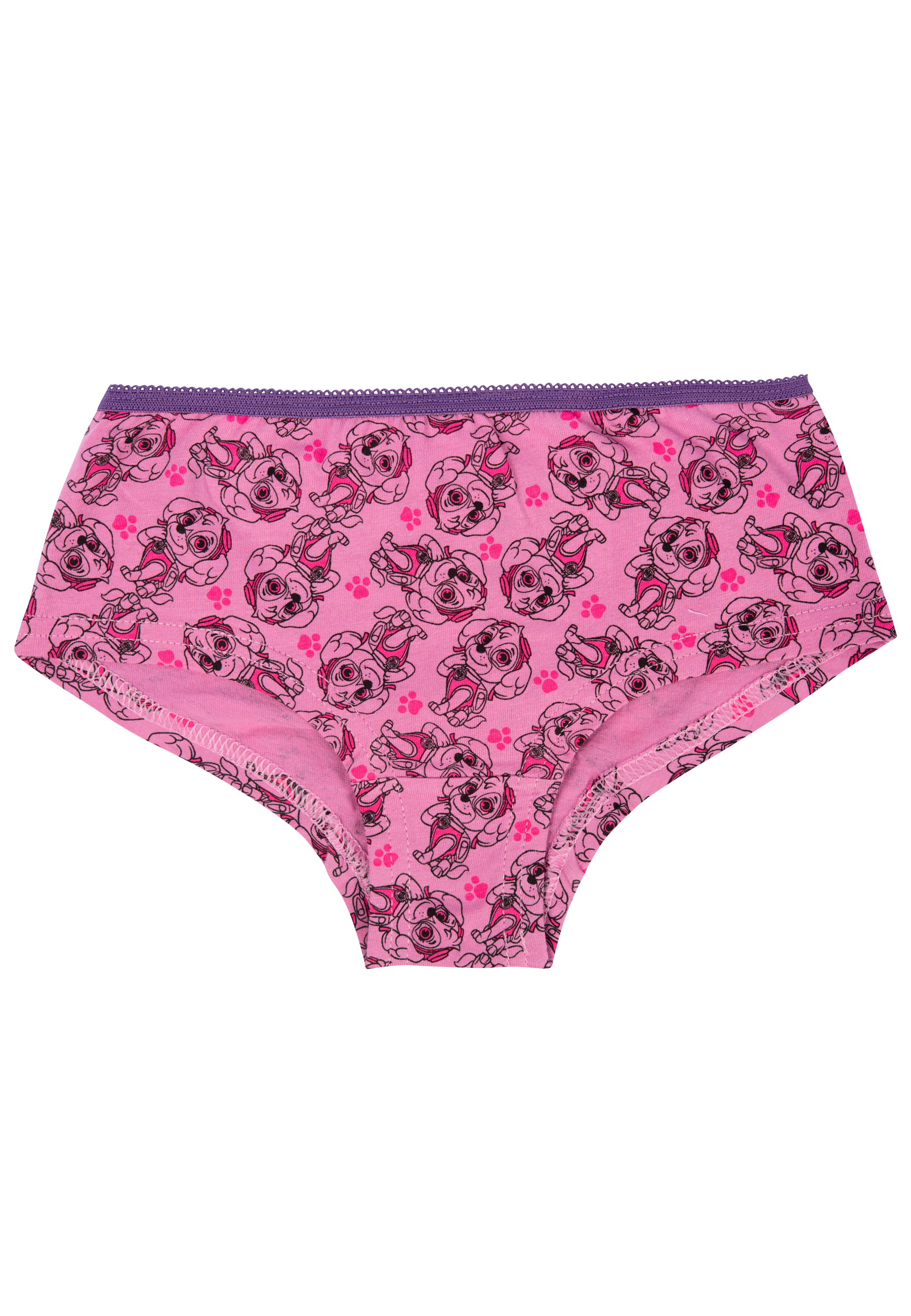 Pinke Slips mit Paw Patrol-Aufdruck und lila Spitze.