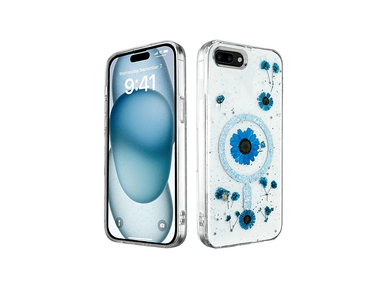 NEWFACE iPhone 7 Plus Uyumlu Daisy Simli Magsafe Telefon Kılıfı Mavi