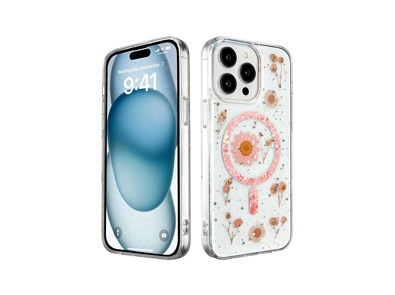 NEWFACE iPhone 15 Pro Max Uyumlu Daisy Simli Magsafe Telefon Kılıfı Pembe