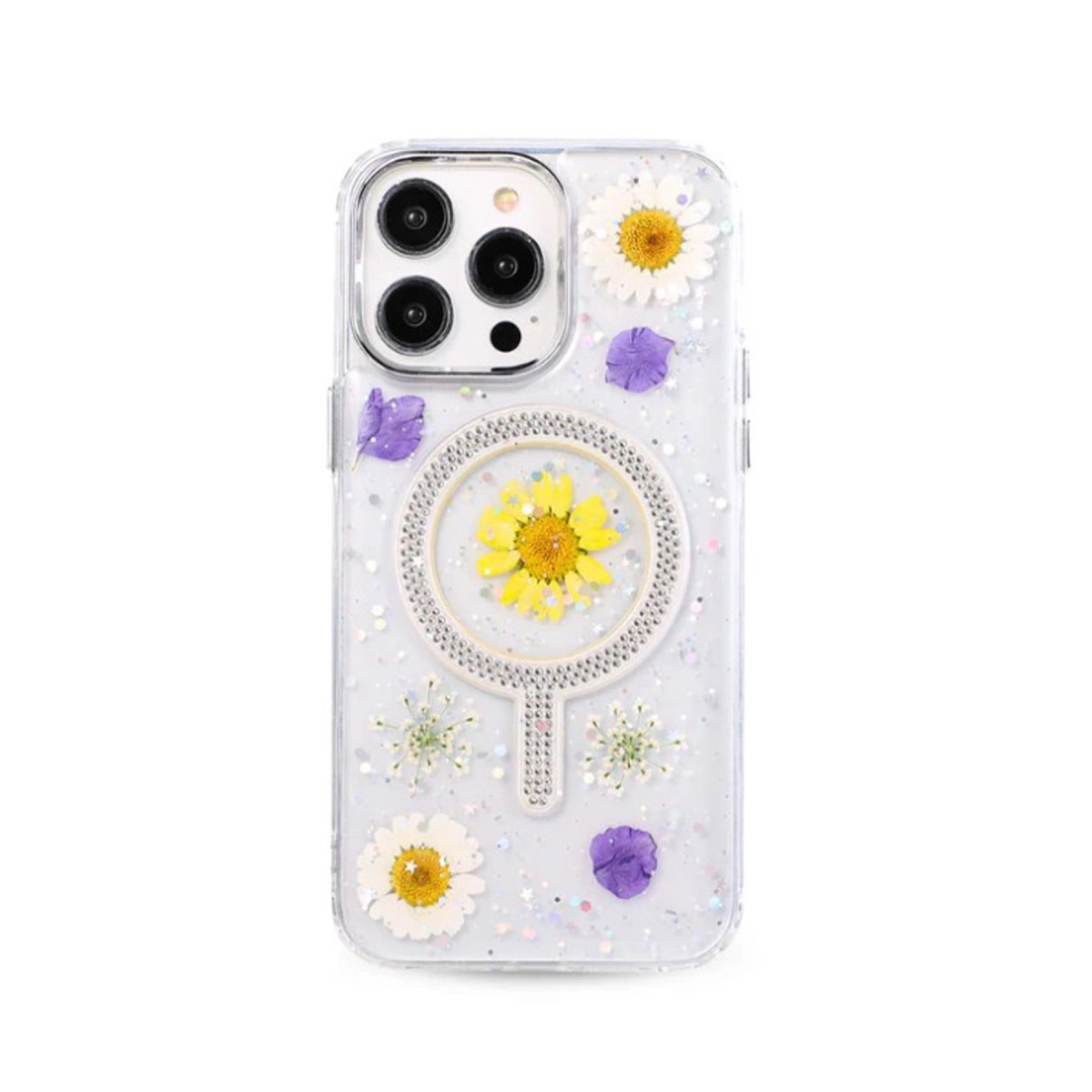 NEWFACE iPhone 14 Pro Max Uyumlu Flower Magsafe Telefon Kılıfı Sarı