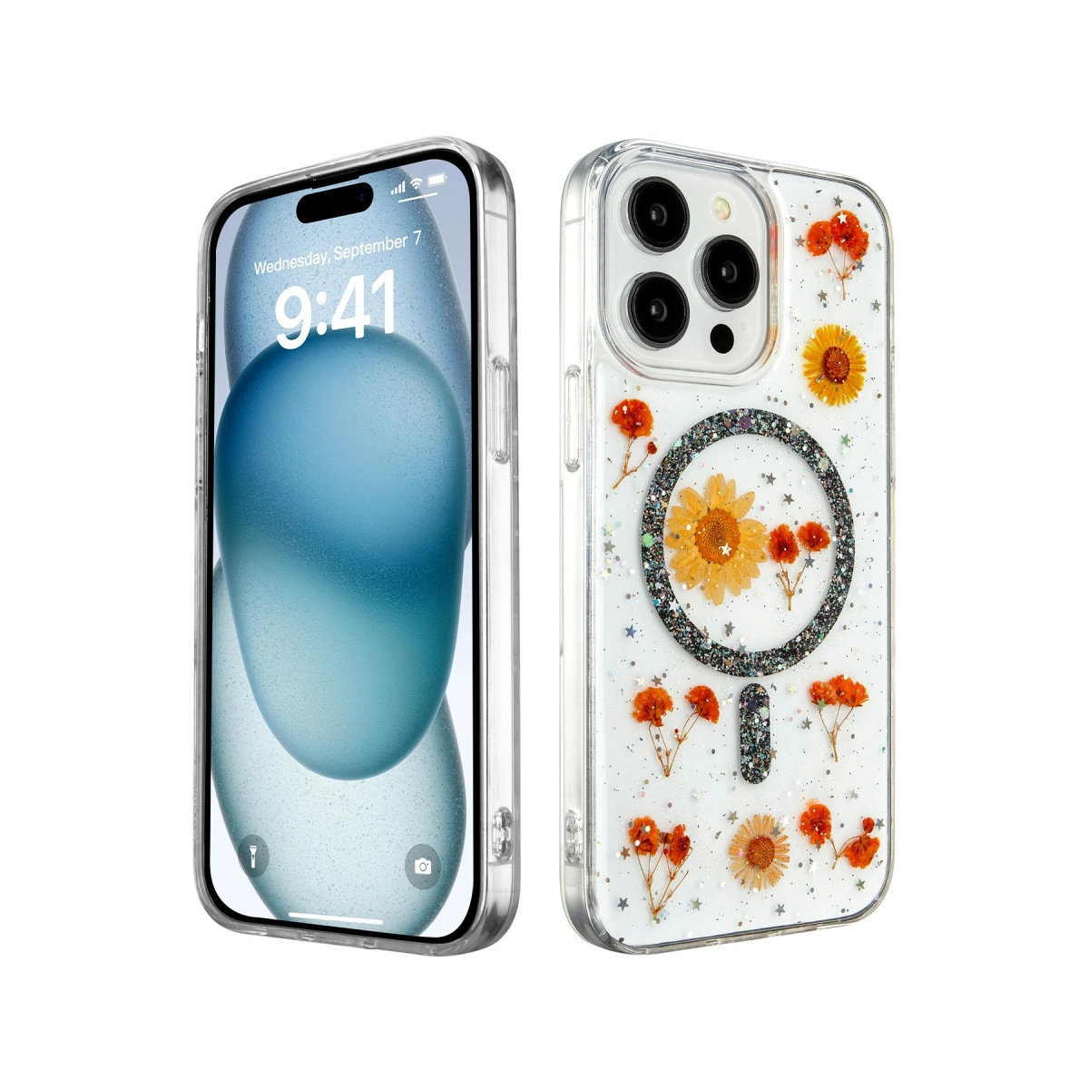 NEWFACE iPhone 14 Pro Uyumlu Daisy Simli Magsafe Telefon Kılıfı Siyah