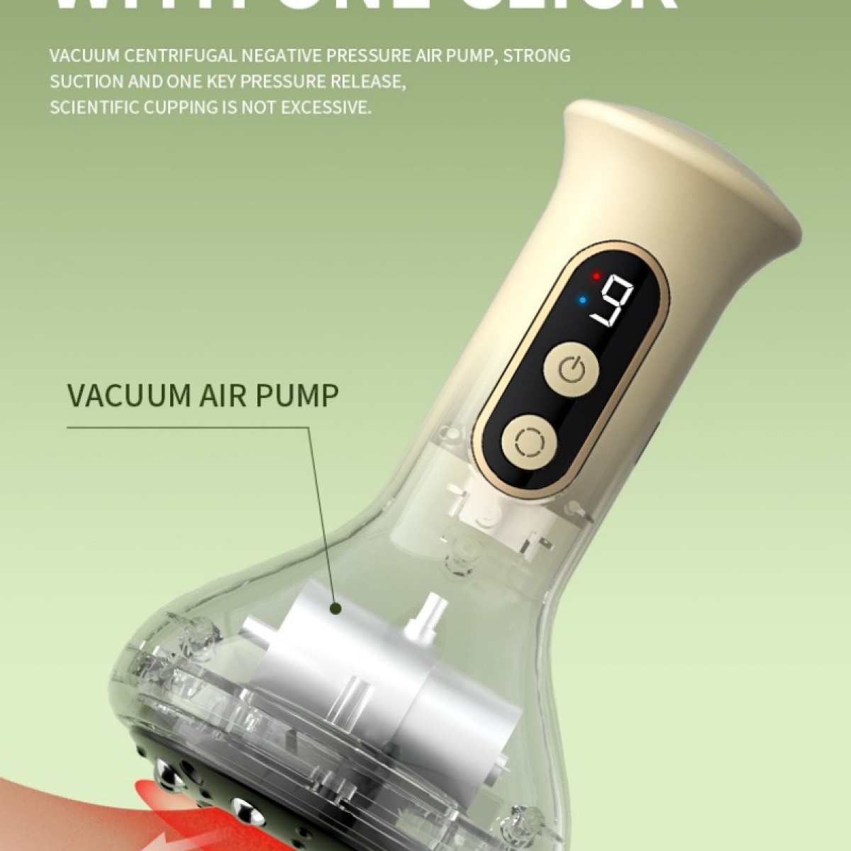 Złota rączka pompy próżniowej z cyfrowym wyświetlaczem i przyciskami.