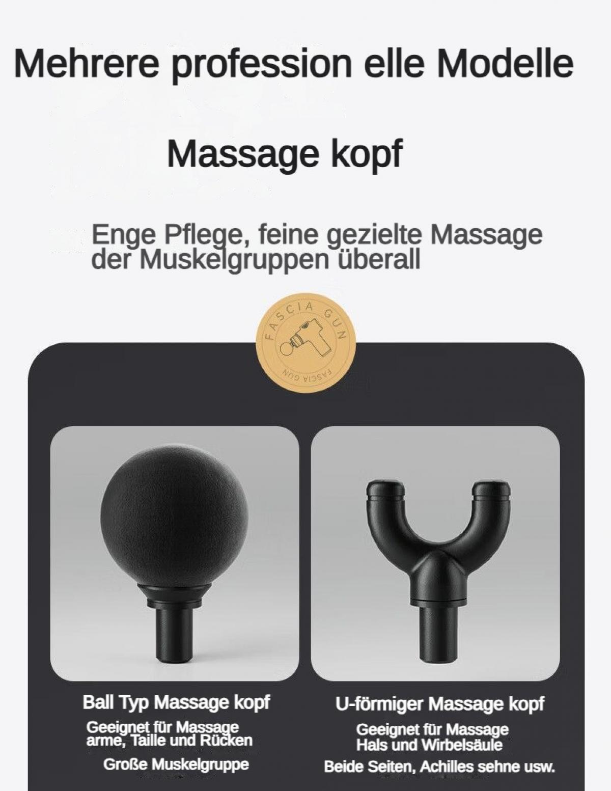 Zwei Massageköpfe: Kugelform für Muskeln, U-Form für Nacken und Wirbelsäule.