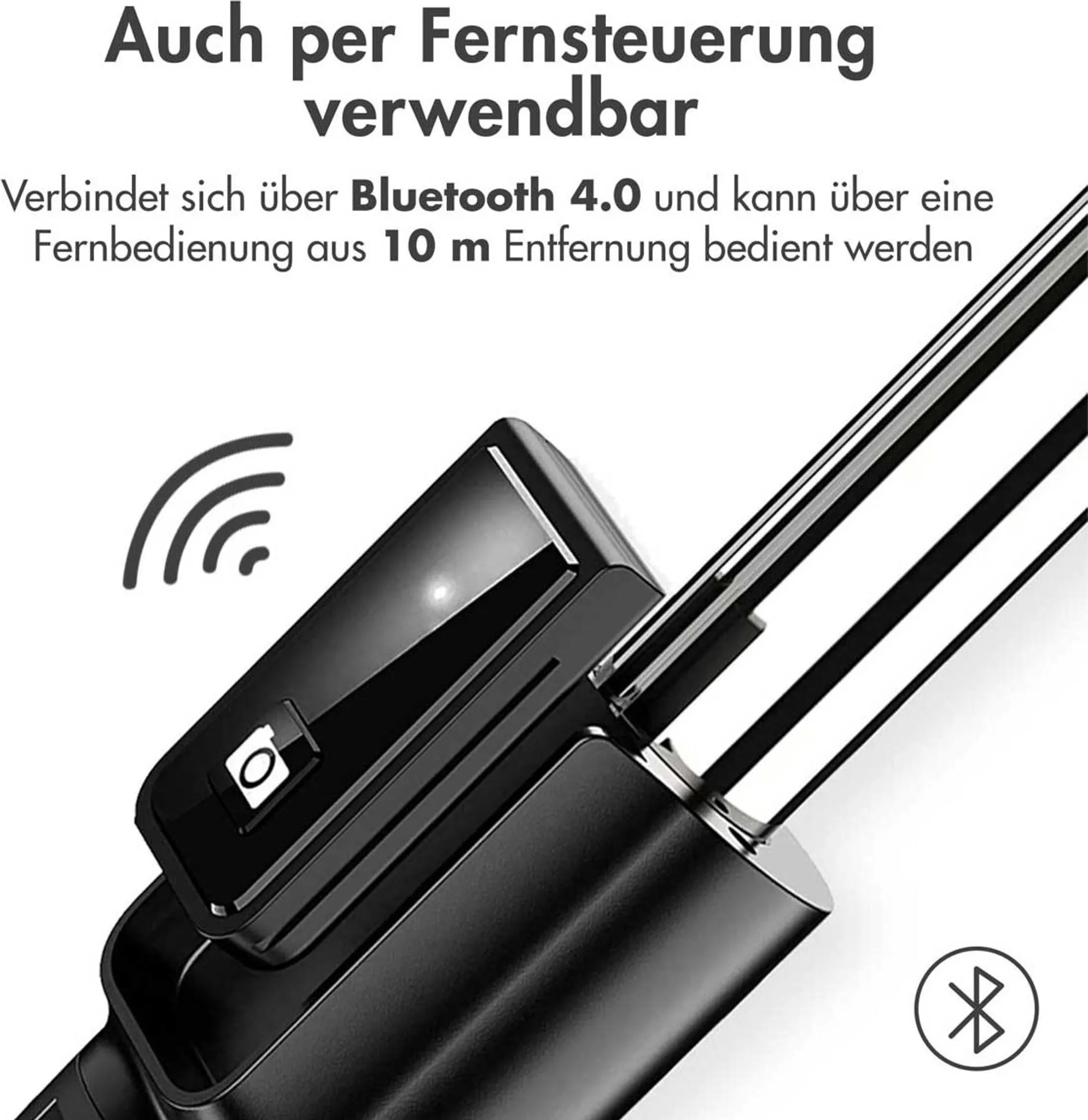 Nahaufnahme eines schwarzen Geräts mit Bluetooth-Symbol und Kamera-Symbol.