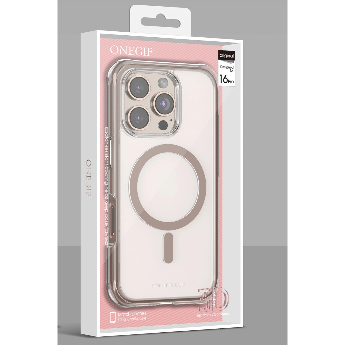MagSafe halkalı ve kamera kesimli iPhone 16 Pro için şeffaf kılıf.