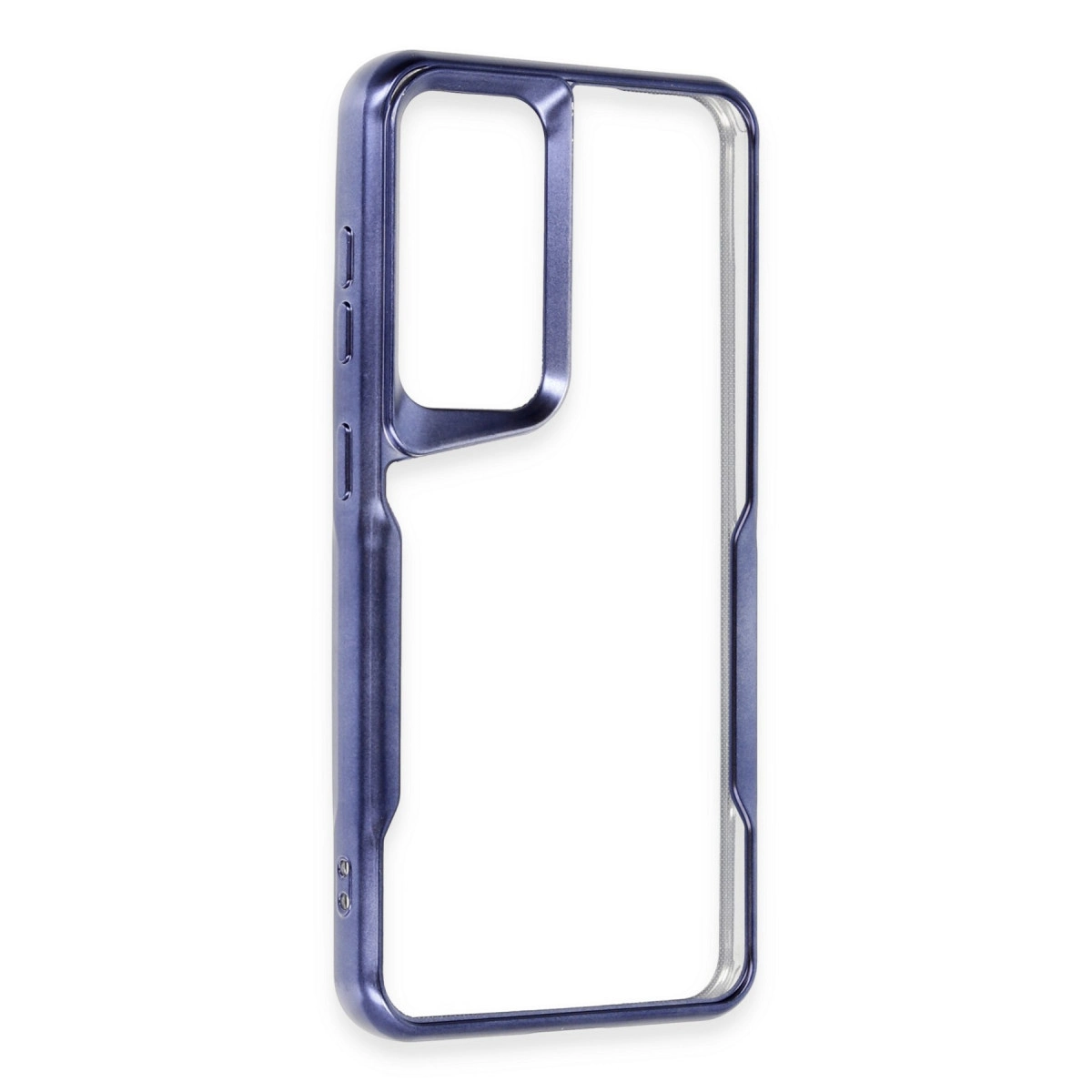 Kamera ve düğmeler için kesikli mor telefon kılıfı çerçevesi.