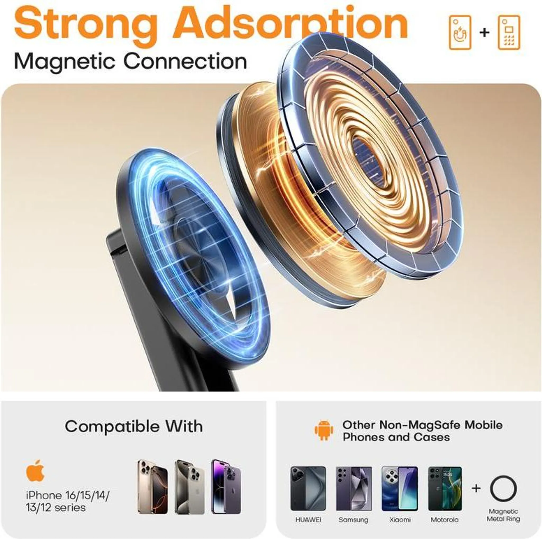 Starke Adsorption und magnetische Verbindung: iPhone- und Android-Geräte mit Ring.