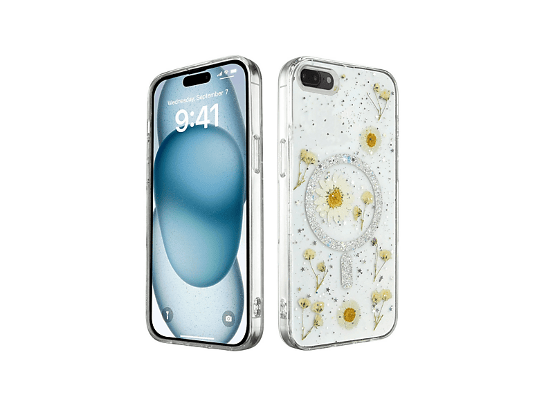 EVIMDEYOKYOK iPhone 7 Uyumlu Daisy Simli Magsafe Kapak Telefon Kılıfı Gümüş