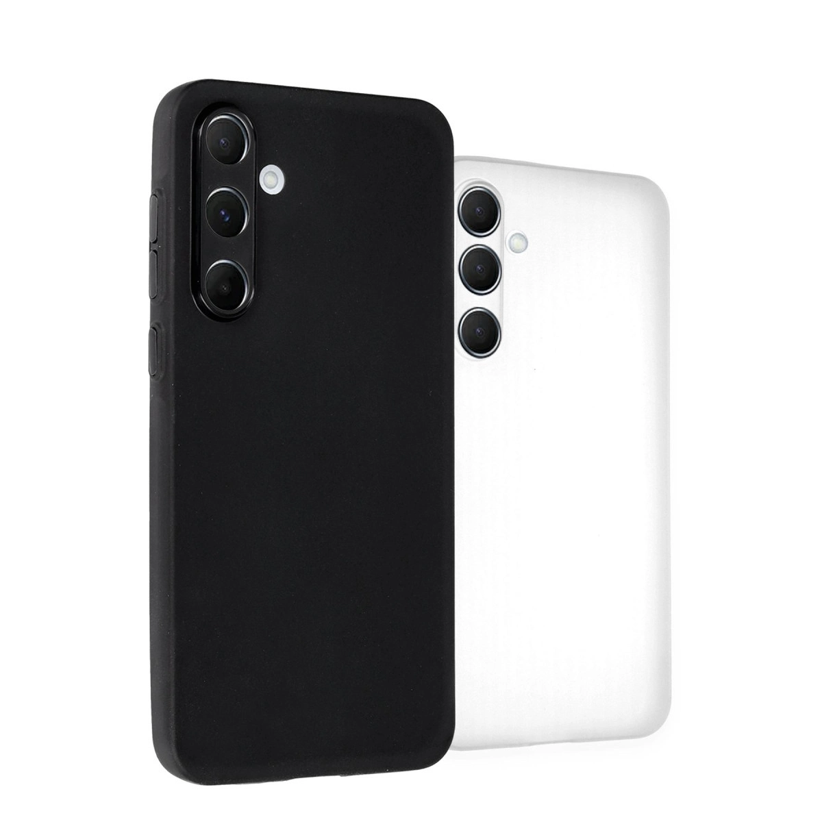 İki telefon kılıfı, biri siyah, biri beyaz, arkada kameralı.