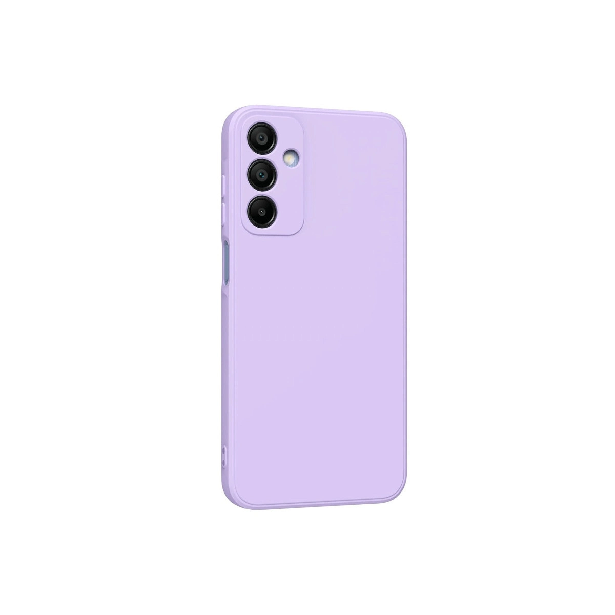 Üç kamera lensli ve flaşlı lavanta rengi telefon kılıfı.
