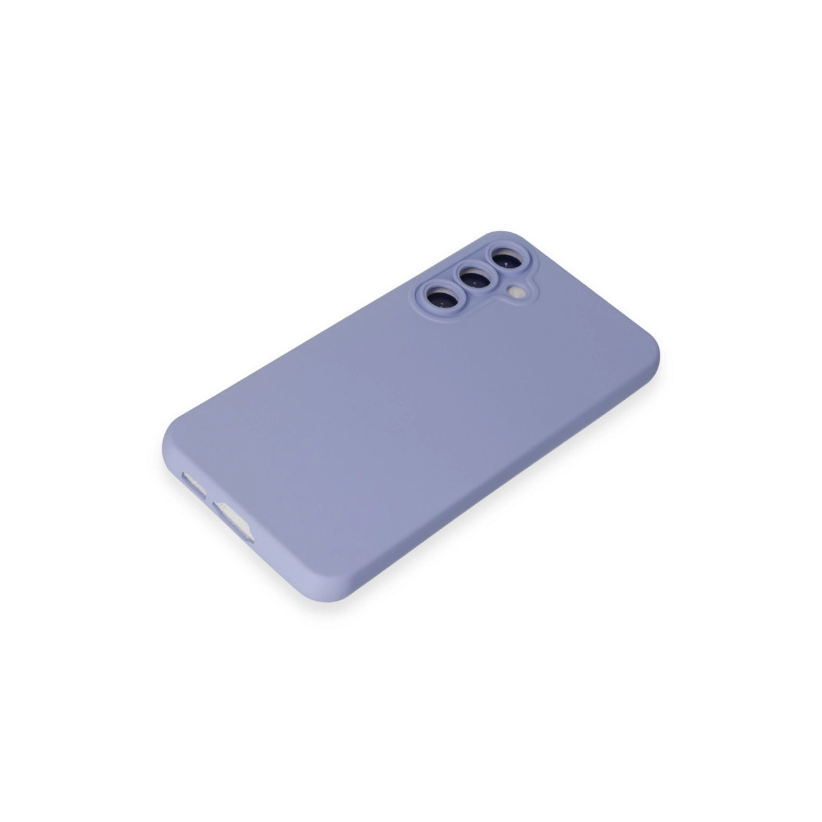 Arkada üç kamera lensi olan lavanta rengi telefon kılıfı.