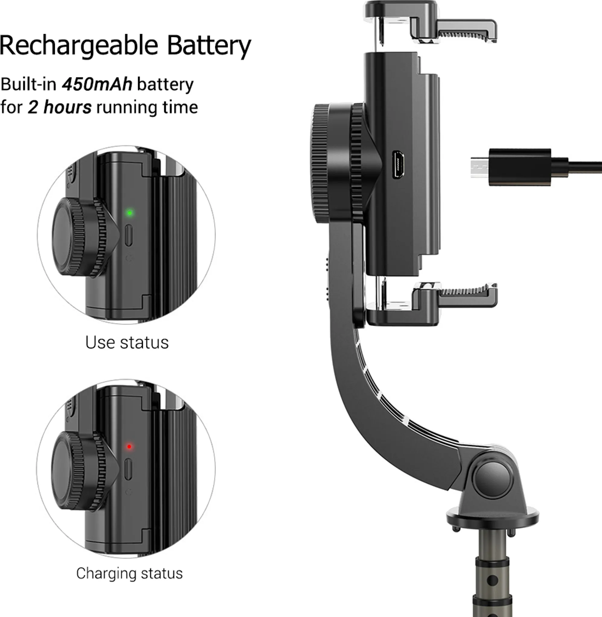Schwarz wiederaufladbare Batterie mit Lade-/Nutzungsanzeige und USB-Kabel.