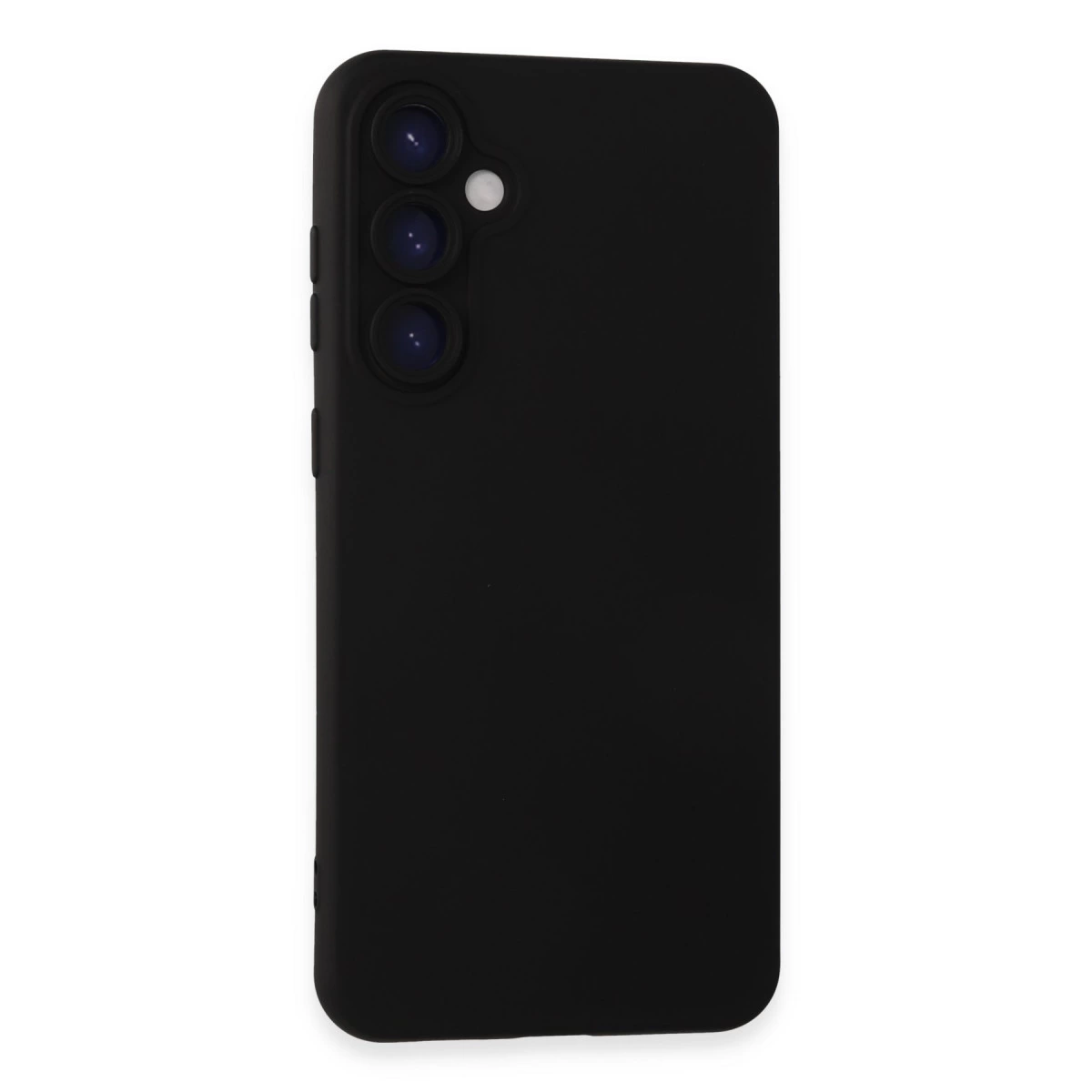 Üç kamera lensli ve flaşlı siyah telefon kılıfı.