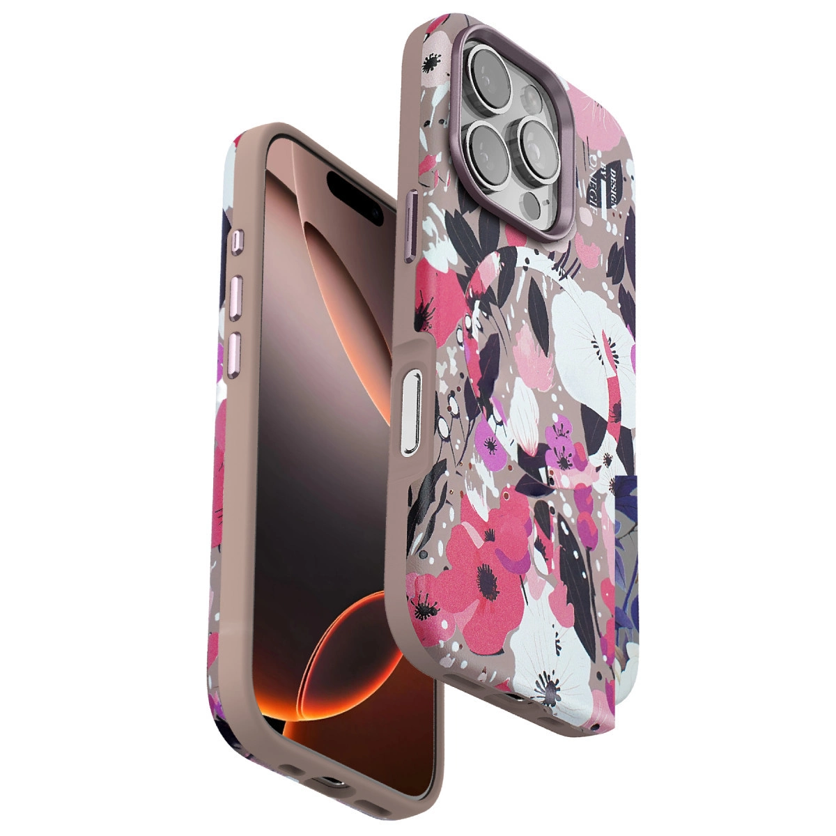 NEWFACE iPhone 16 Pro Uyumlu Flower Series Magsafe Telefon Kılıfı Pembe