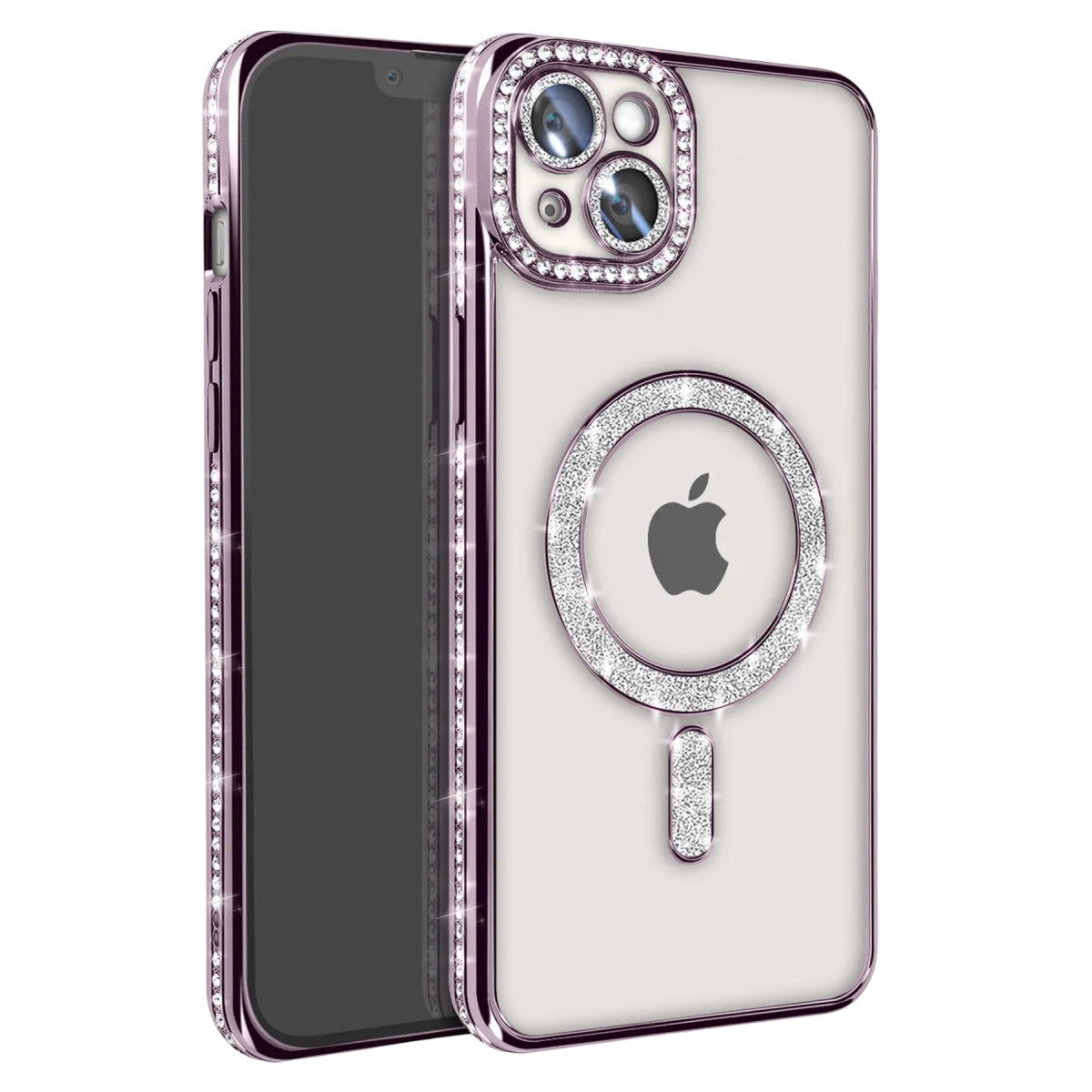 NEWFACE iPhone 14 Uyumlu Joke Simli Magneticsafe Kılıf Telefon Kılıfı Derin Mor