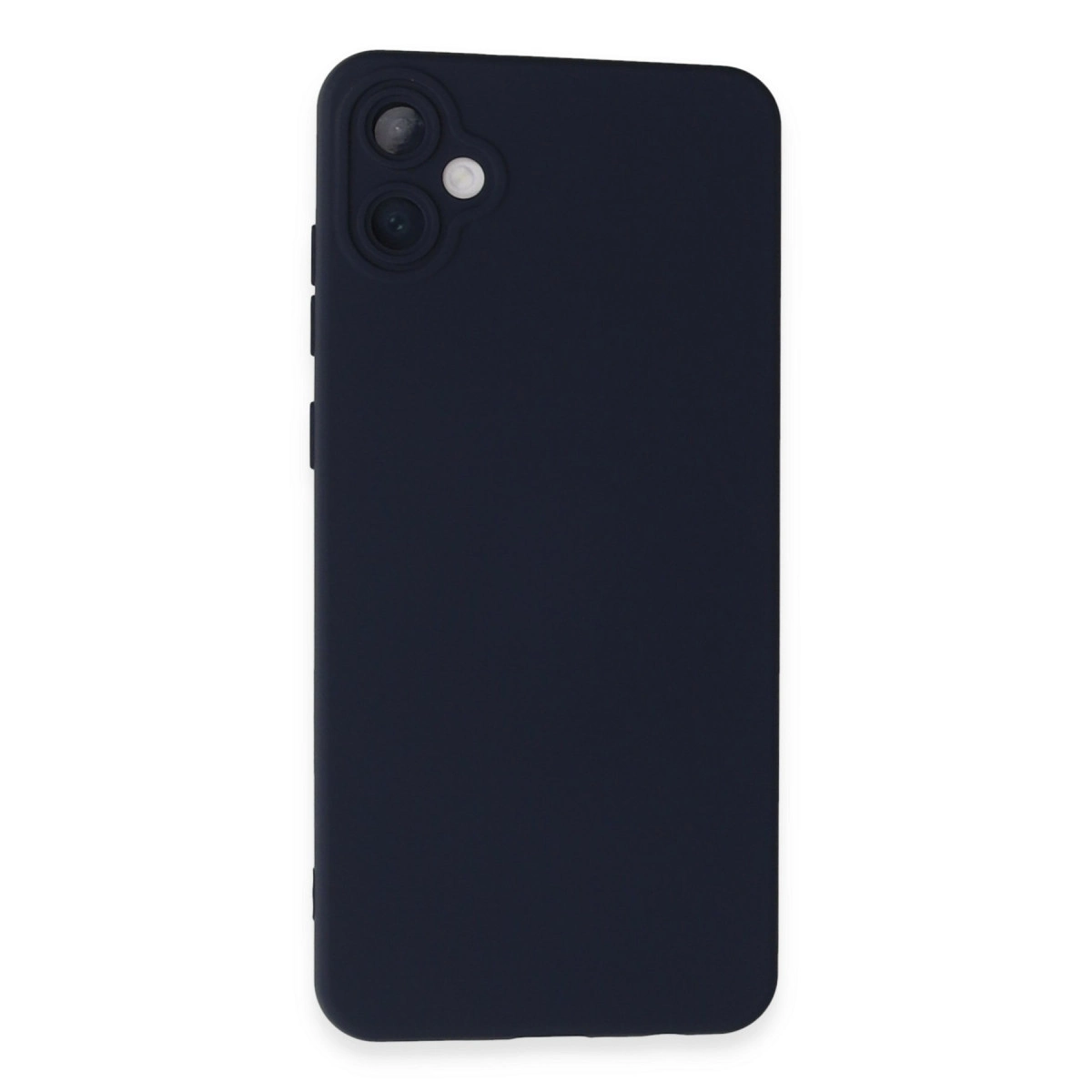 Arkada üçlü kamera kesimli lacivert telefon kılıfı.