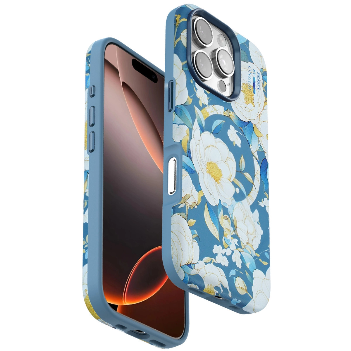 NEWFACE iPhone 16 Pro Max Uyumlu Flower Series Magsafe Telefon Kılıfı Mavi