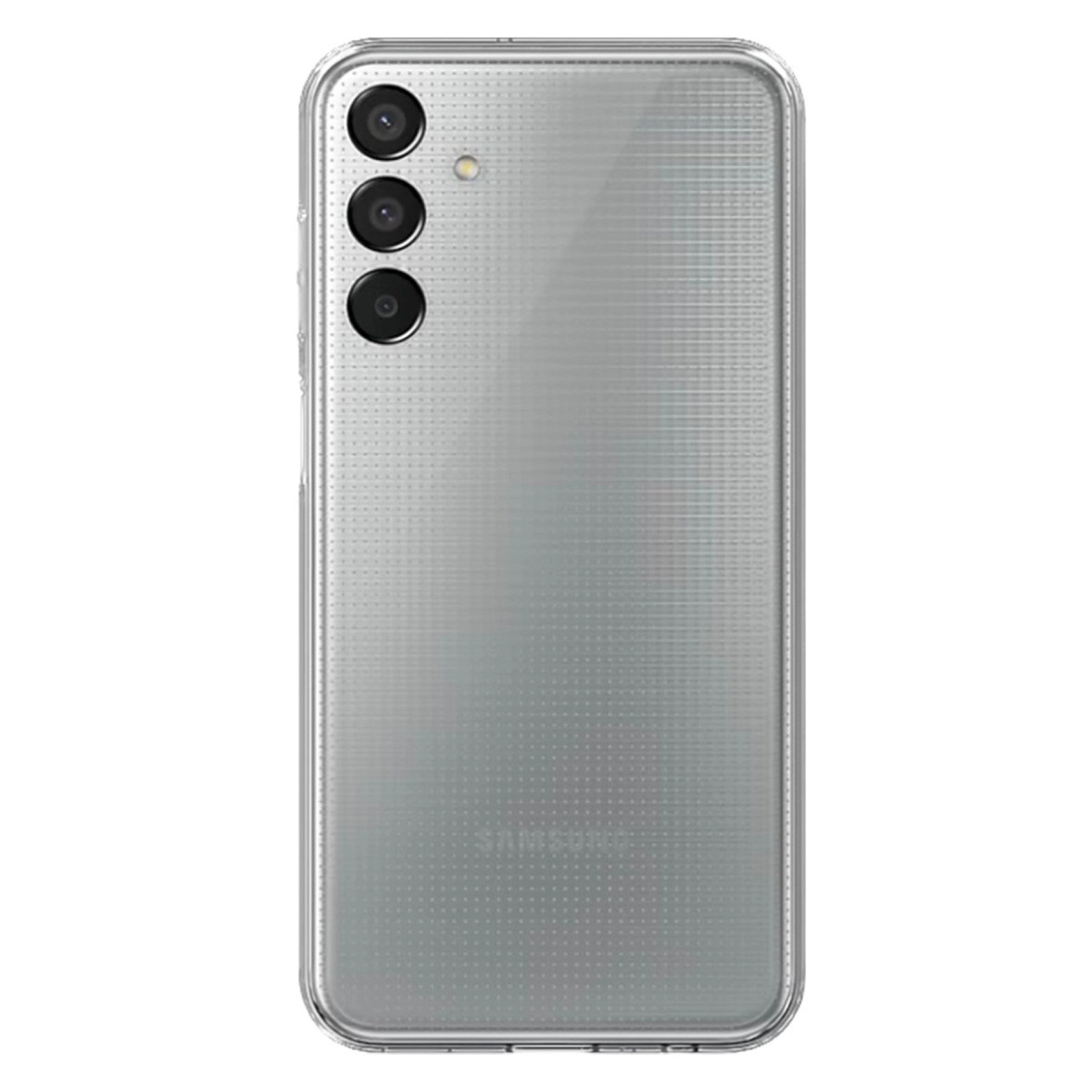 Üç kameralı, noktalı desenli gümüş akıllı telefonun arkası.