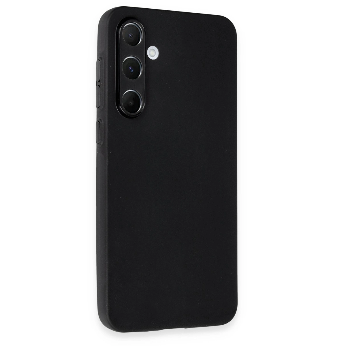 Üç kamera lensli ve flaşlı siyah telefon kılıfı.