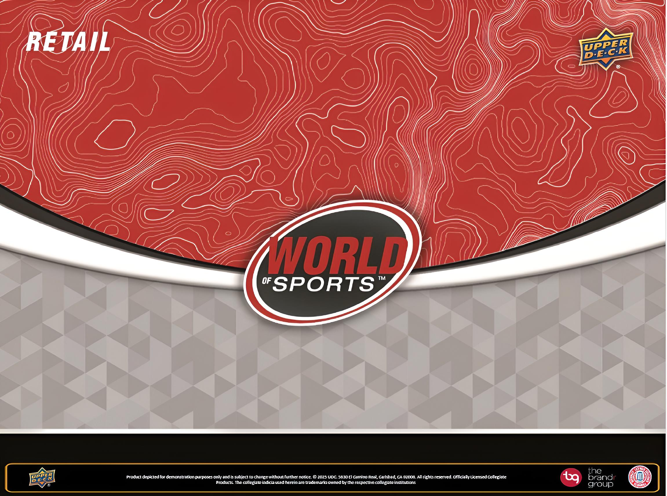 Roter Hintergrund mit weißen Konturlinien. Enthält Logos "RETAIL" und "WORLD OF SPORTS".