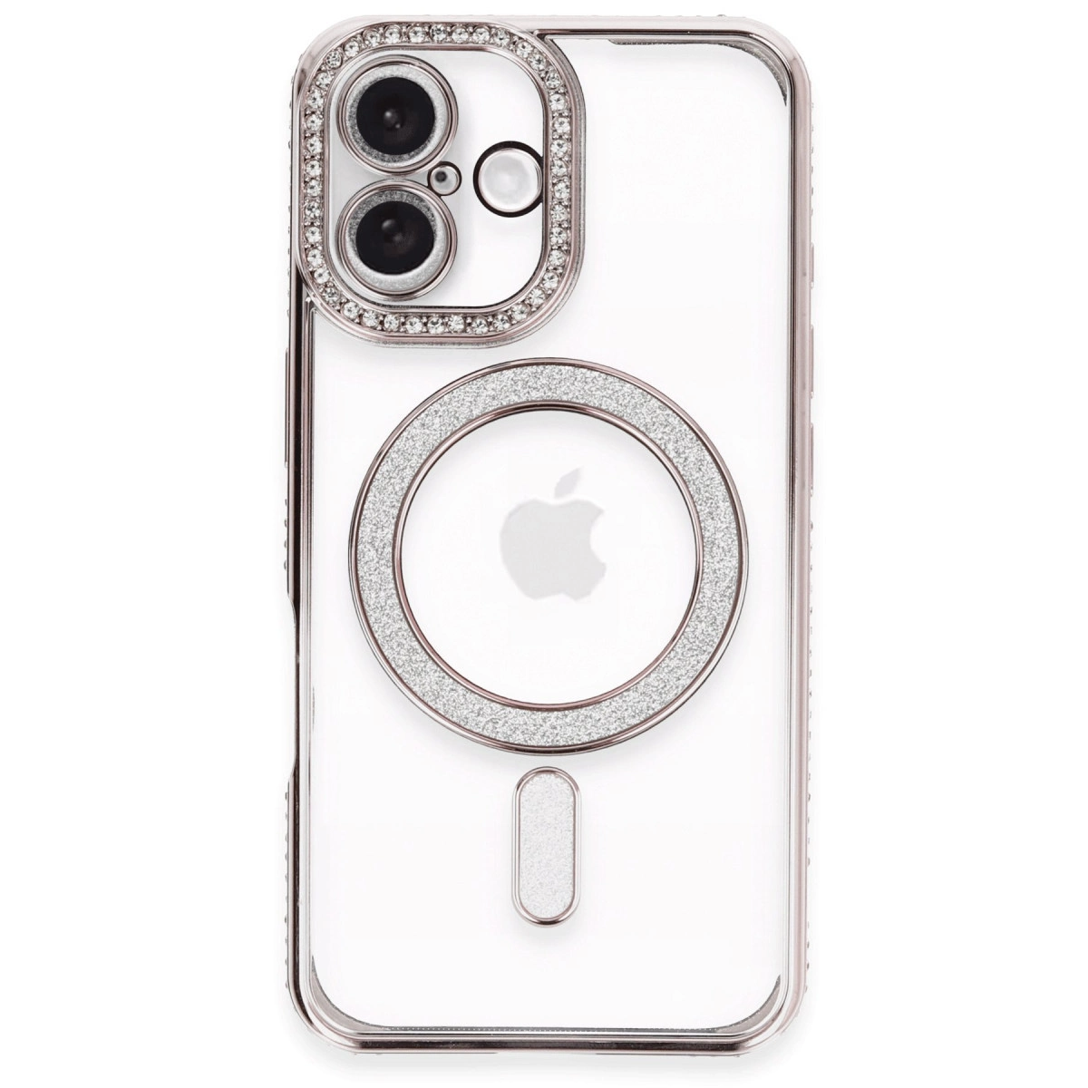 NEWFACE iPhone 16 Plus Uyumlu Joke Simli Magneticsafe Telefon Kılıfı Pembe