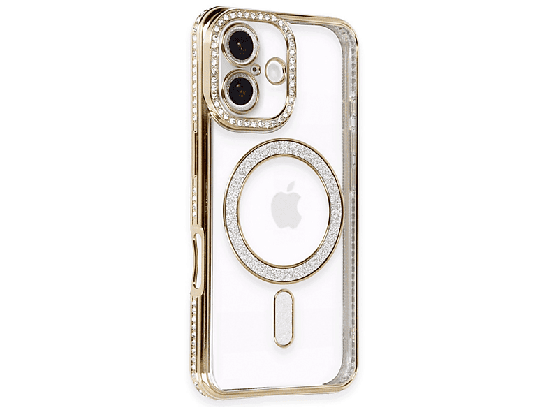 NEWFACE iPhone 16 Uyumlu Joke Simli Magneticsafe Telefon Kılıfı Gold
