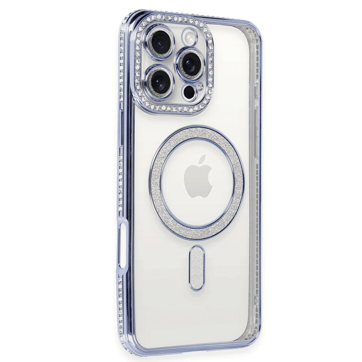NEWFACE iPhone 16 Pro Uyumlu Joke Simli Magneticsafe Telefon Kılıfı Mavi