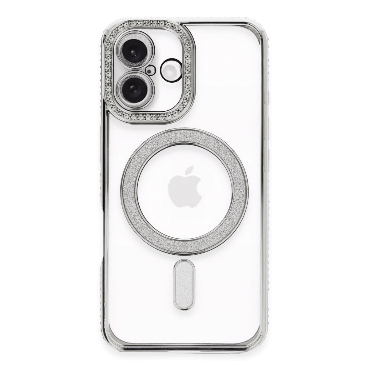 NEWFACE iPhone 16 Plus Uyumlu Joke Simli Magneticsafe Telefon Kılıfı Gümüş
