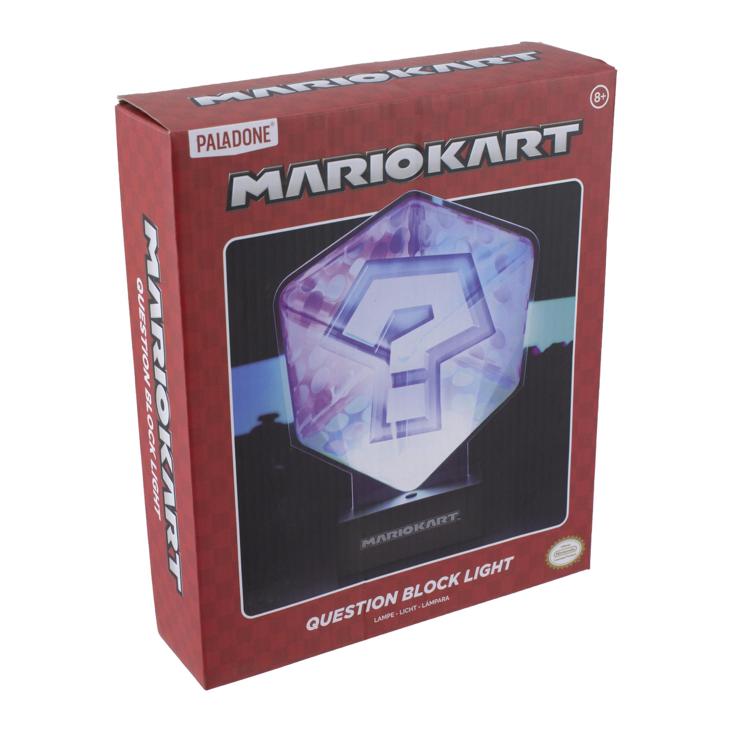 Verpackung für eine Mario Kart Fragezeichen-Blocklampe von Paladone.