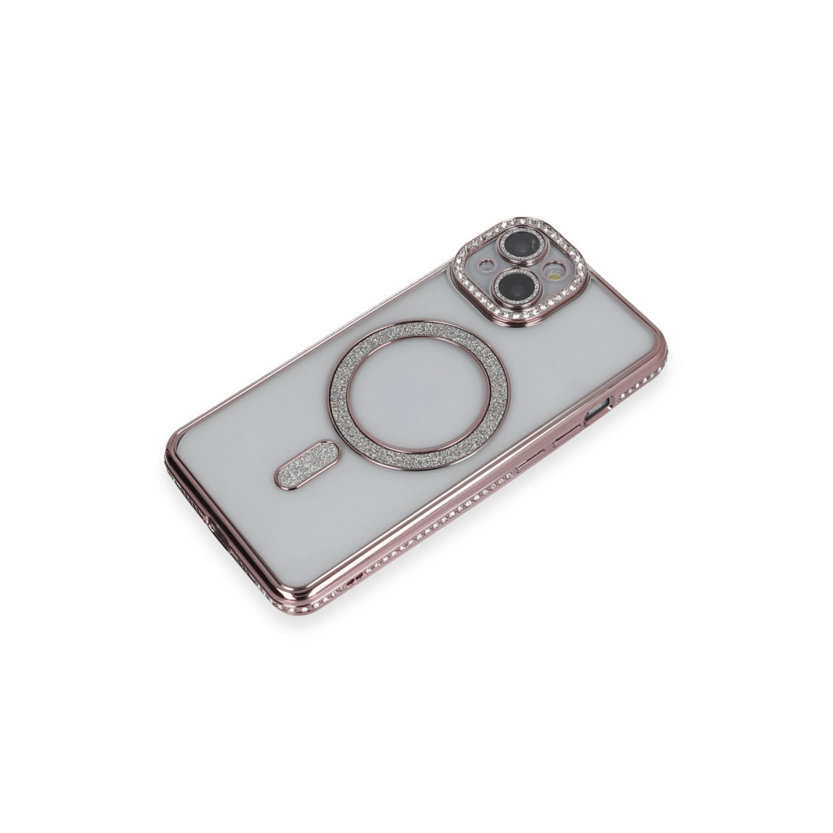 Kameralı ve manyetik halkalı ışıltılı iPhone kılıfı.