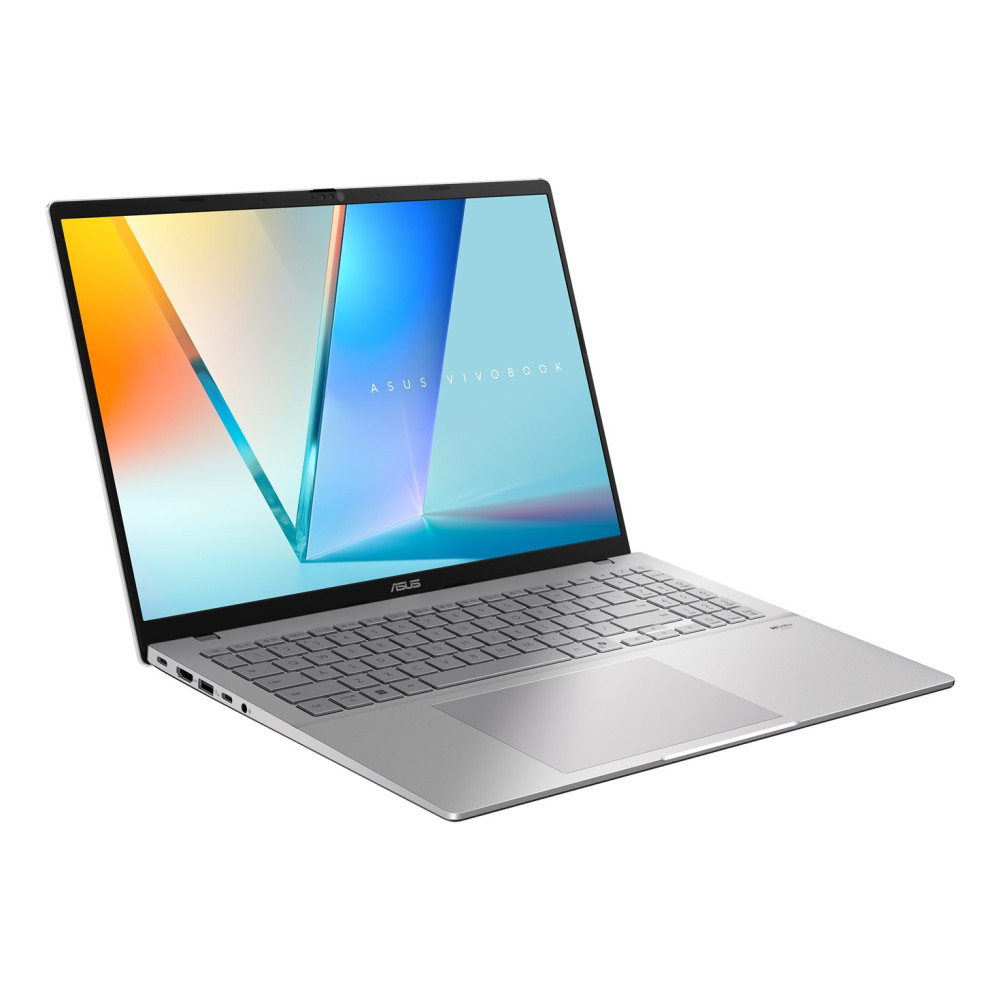 Srebrny laptop Asus Vivobook z klawiaturą i touchpadem.