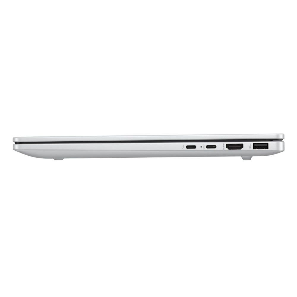 Srebrny laptop widok z boku z portami USB-C, HDMI i USB-A.