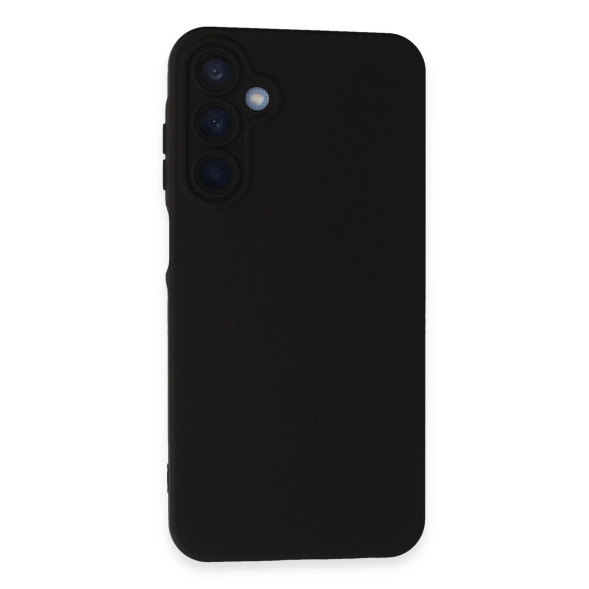 Üç kamera lensi ve flaşlı siyah telefon kılıfı.