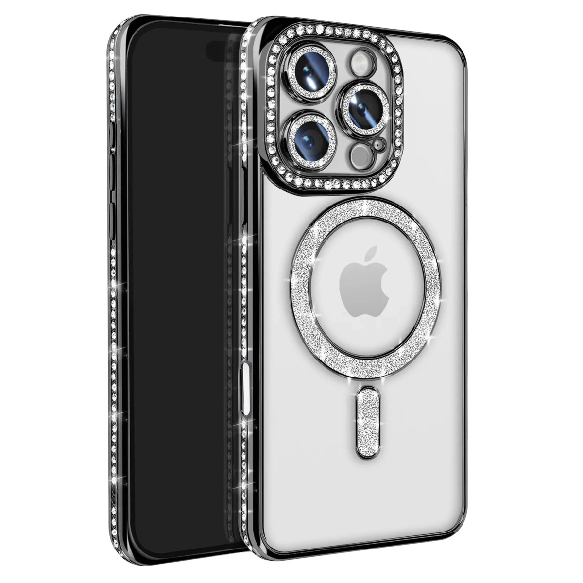 NEWFACE iPhone 16 Pro Max Uyumlu Joke Simli Magneticsafe Telefon Kılıfı Siyah