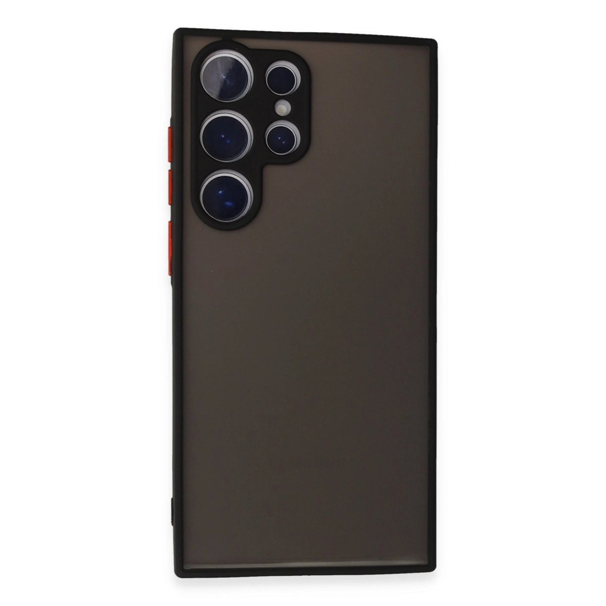 Arka kamera sistemli koyu gri telefon kılıfı.