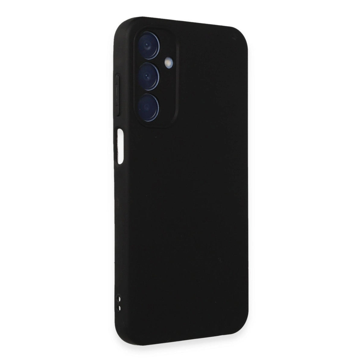 Üç kamera lensli ve flaşlı siyah telefon kılıfı.