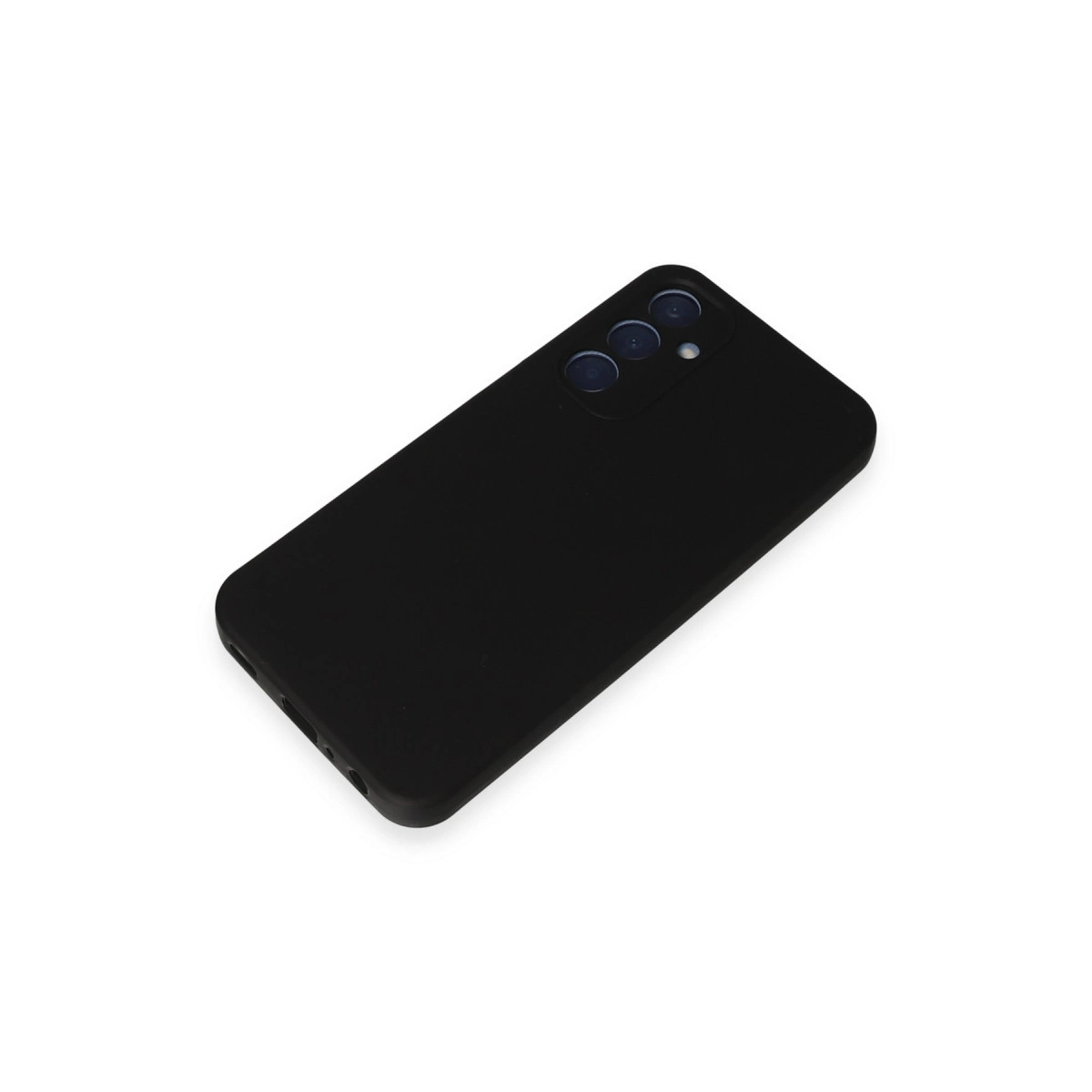 Arkada üç kamera lensli siyah akıllı telefon, beyaz arka plan üzerinde.