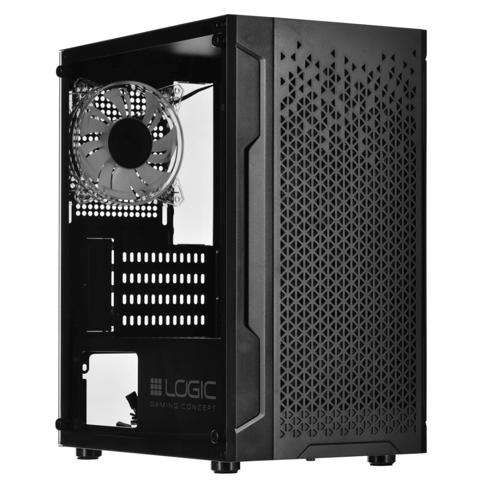 Case PC nero con ventola e logo LOGIC sul davanti.