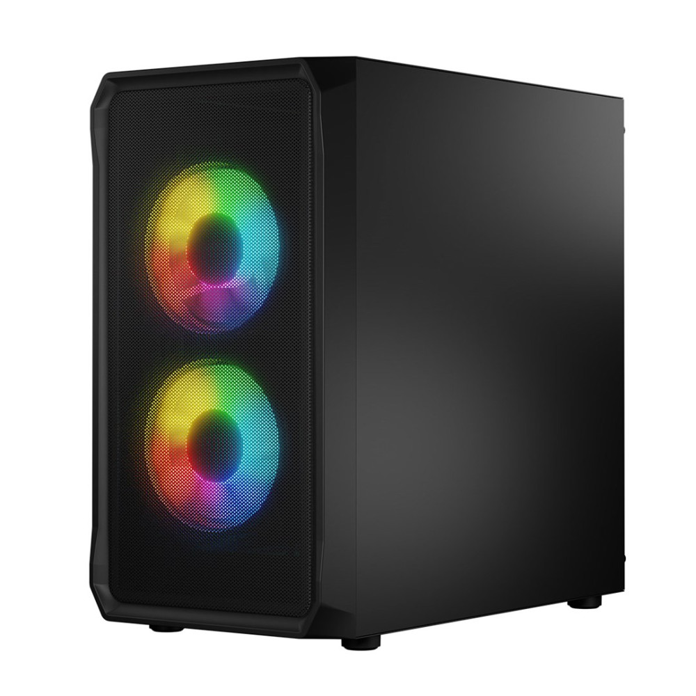 Case del computer nero con due ventole RGB sul davanti.