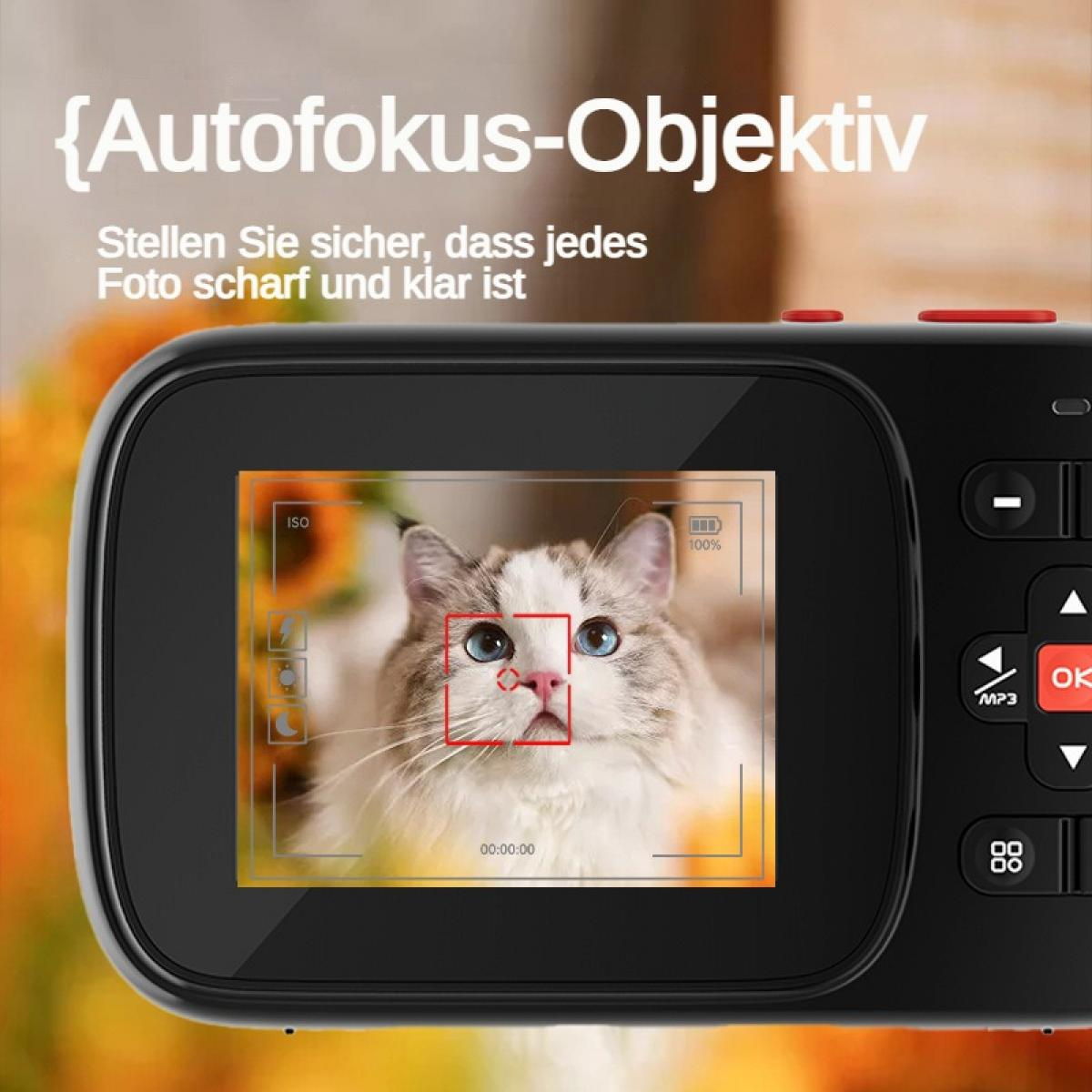 Eine Nahaufnahme einer Kamera zeigt ein Foto einer Katze mit rotem Fokusrahmen.