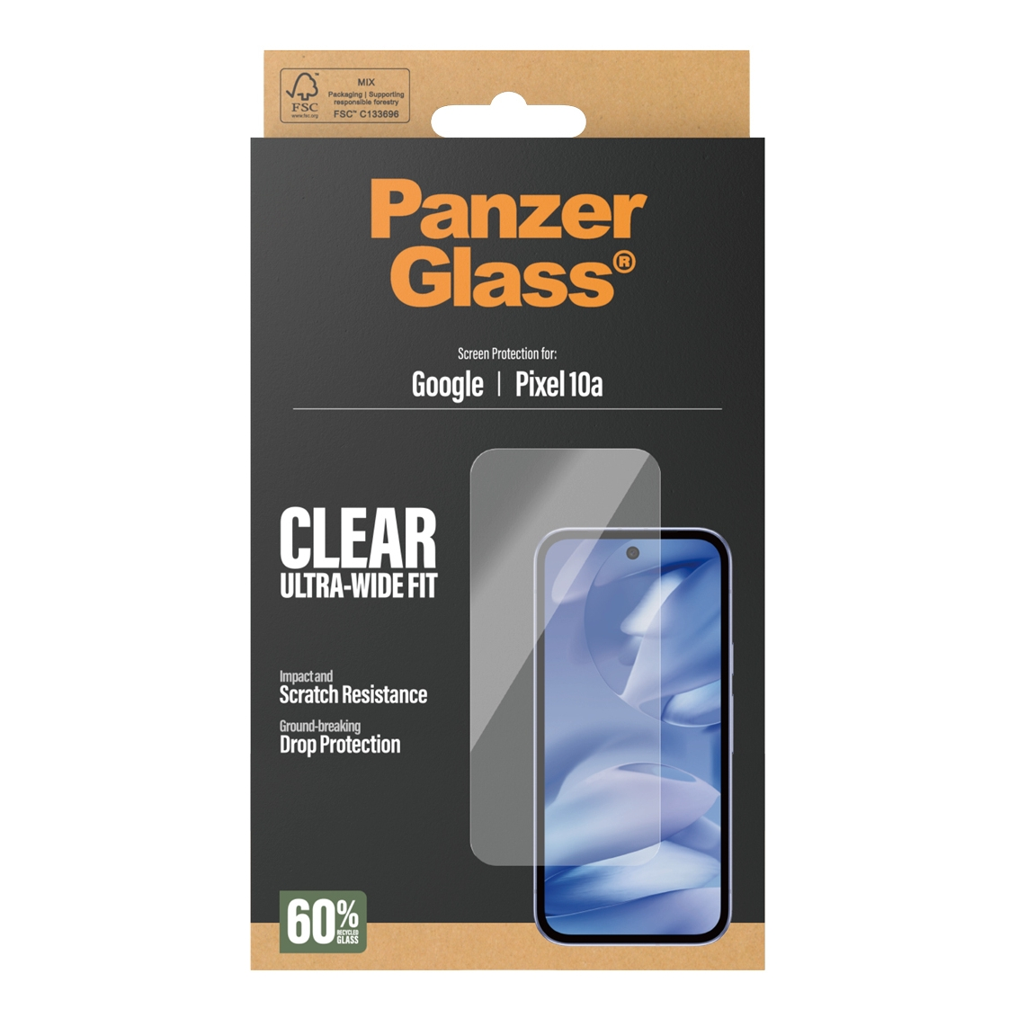 Emballage de protection d'écran Panzer Glass pour Google Pixel 10a. Coupe ultra large.