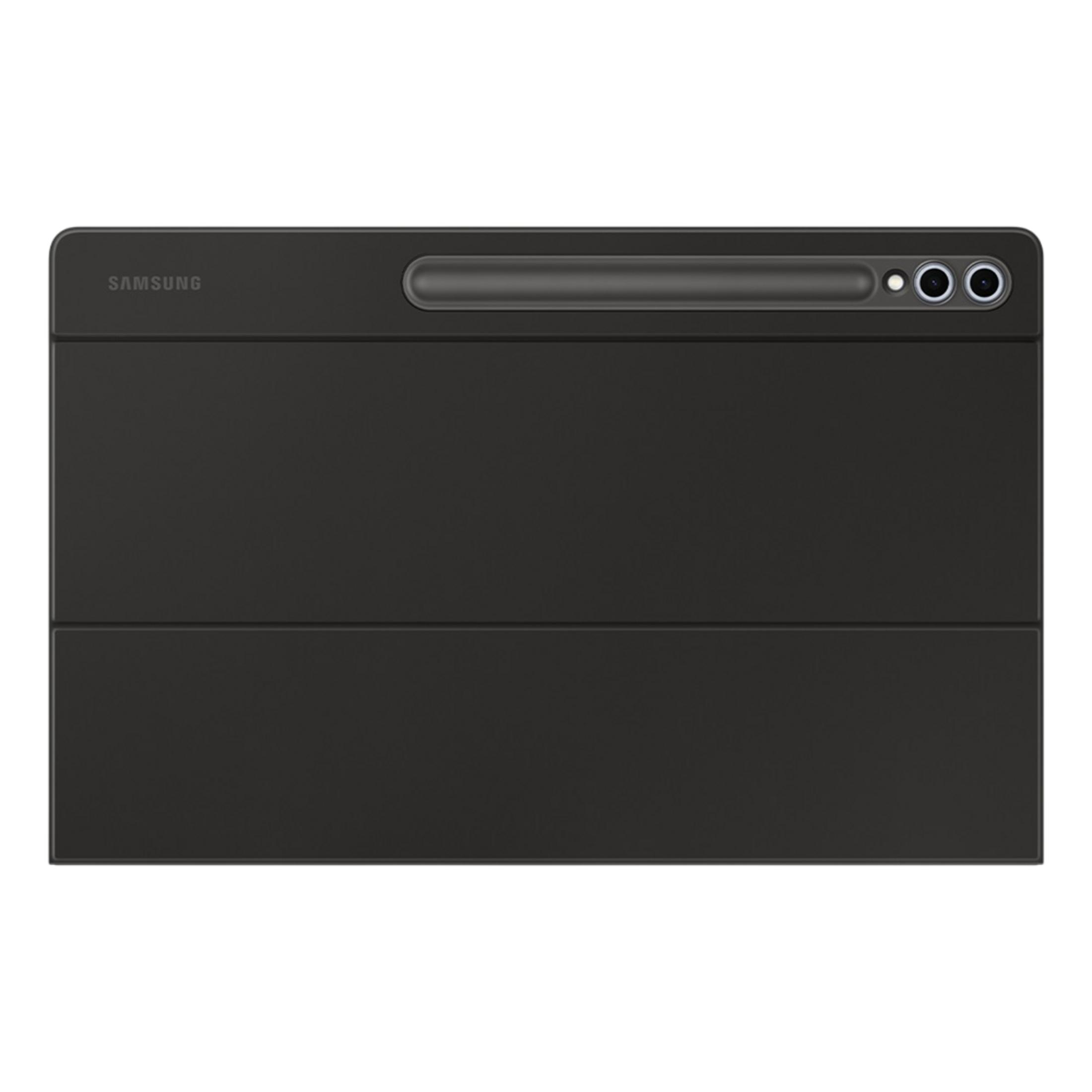 Kalem tutuculu ve kameralı koyu gri Samsung tablet kılıfı.