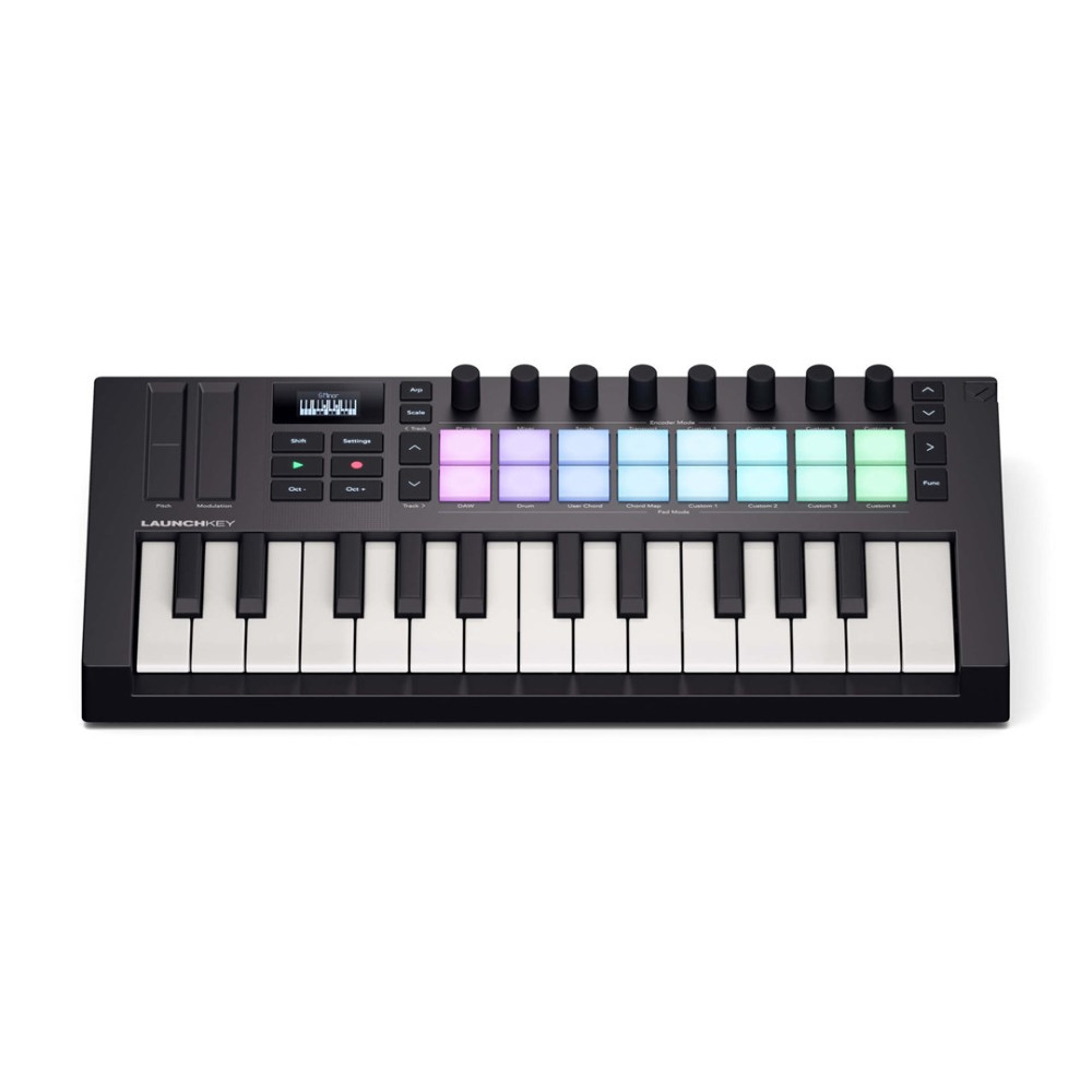 Czarna klawiatura MIDI Launchkey z 25 klawiszami i podświetlanymi padami.