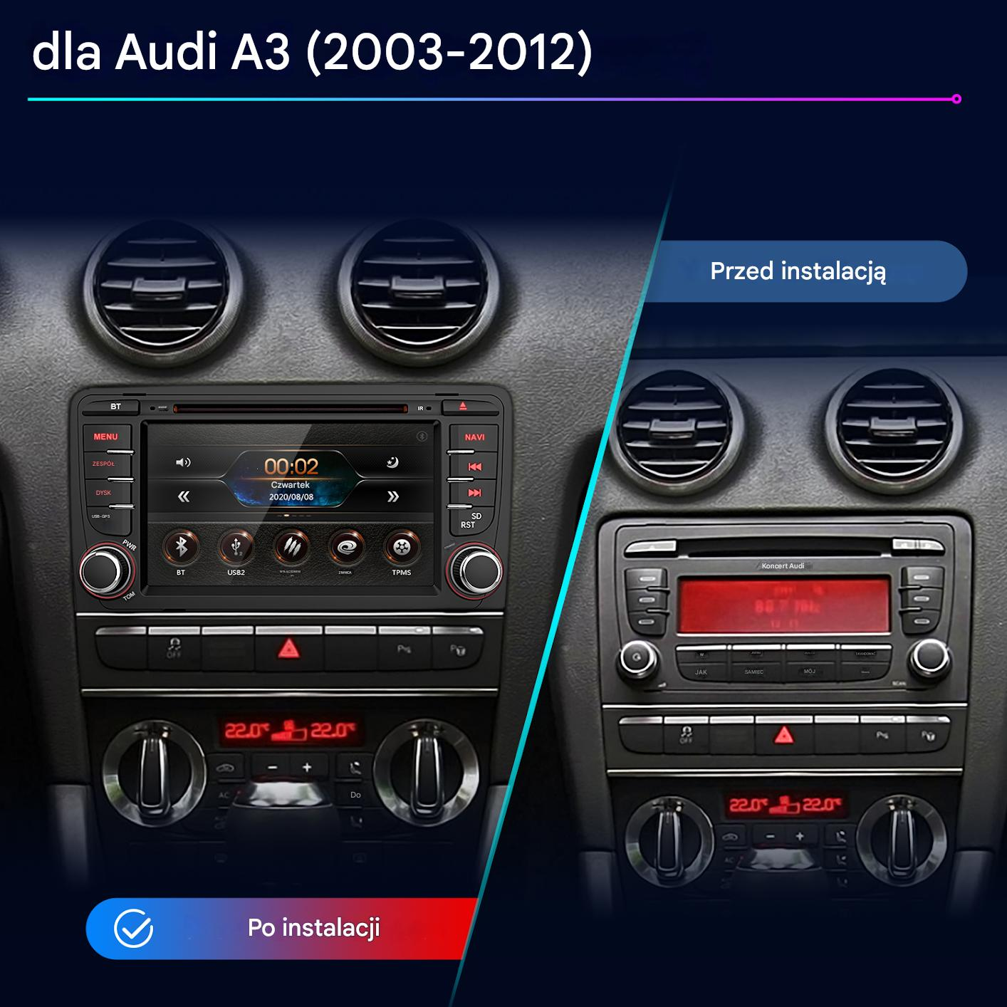 System multimedialny Audi A3 przed i po instalacji. Lewo nowy, prawo stary.