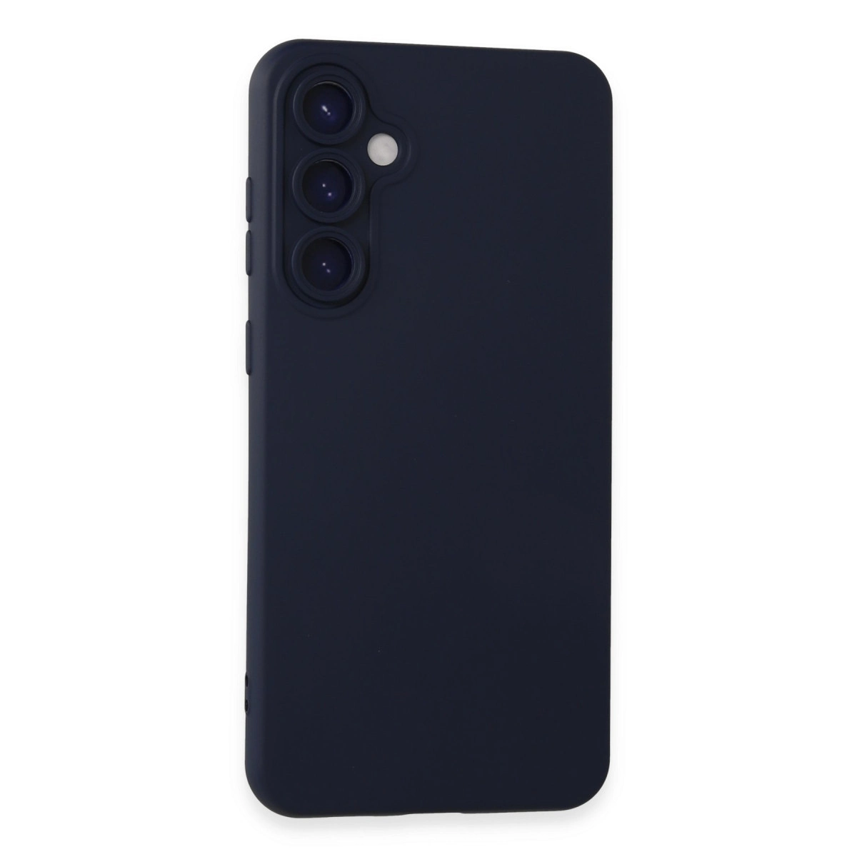 Üç kamera lensi ve flaşlı lacivert telefon kılıfı.