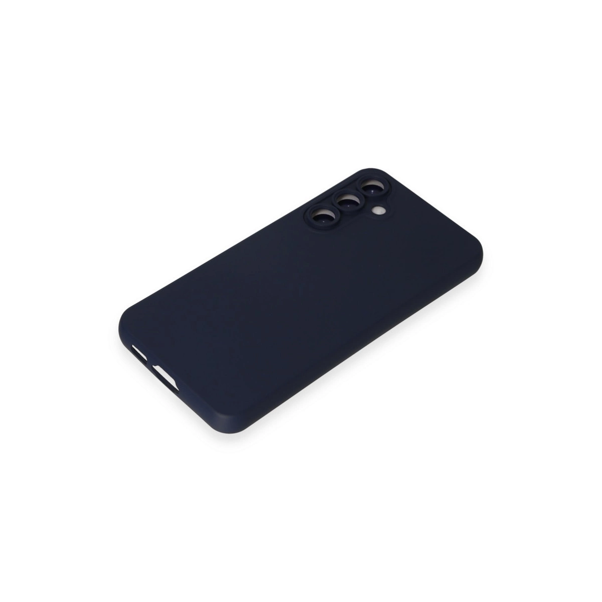 Üç kamera lensi için kesikli lacivert telefon kılıfı.