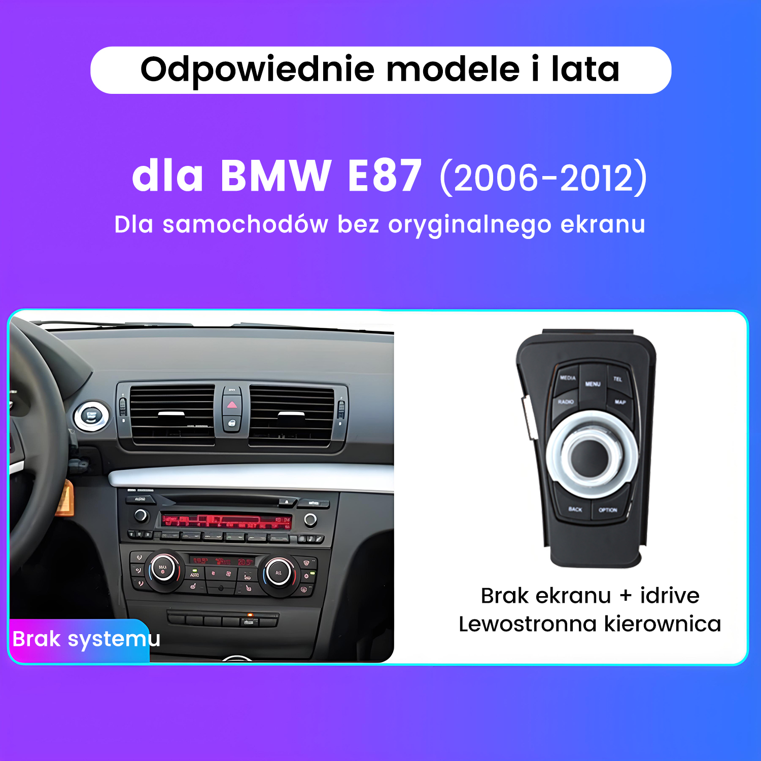 Deska rozdzielcza BMW E87 (2006-2012) z radiem i kontrolerem iDrive. Brak ekranu.