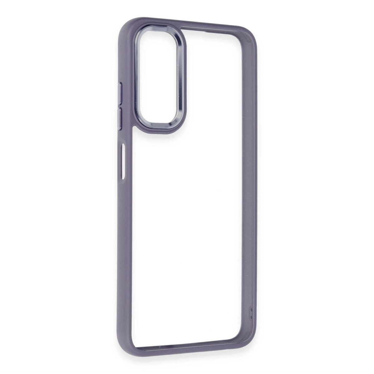 Kamera ve düğmeler için kesiklere sahip gri telefon kılıfı.