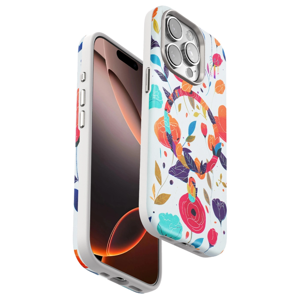 NEWFACE iPhone 14 Pro Uyumlu Flower Series Magsafe Telefon Kılıfı Beyaz