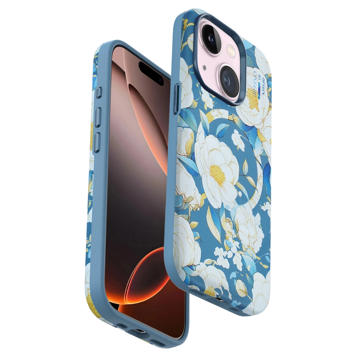 NEWFACE iPhone 15 Plus Uyumlu Flower Series Magsafe Telefon Kılıfı Mavi